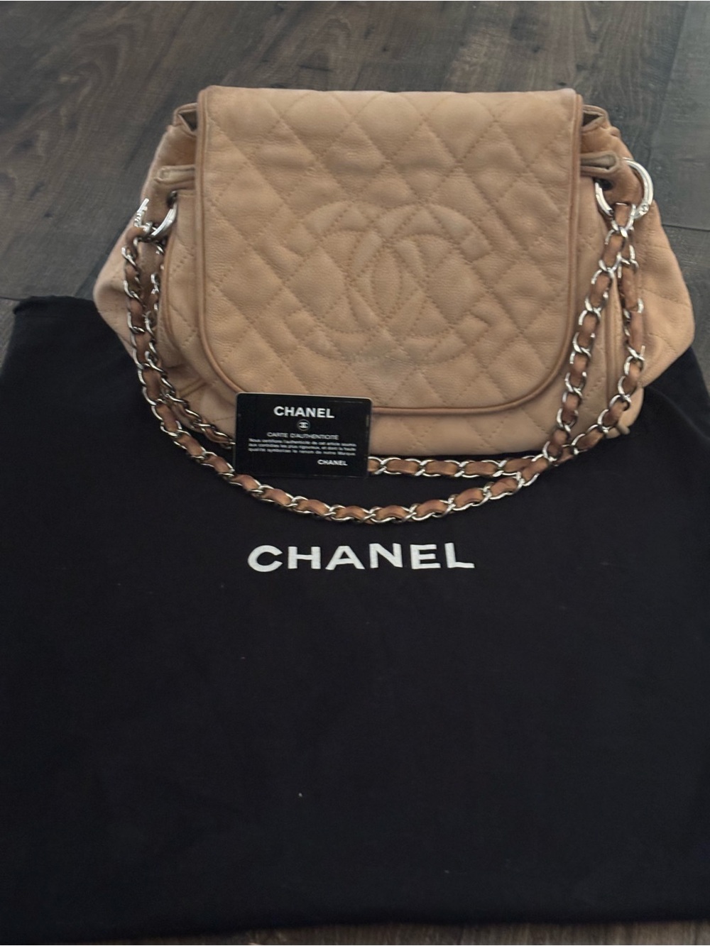 CHANEL Quilted Flap Shoulder Bag in Lt Tan Caviar Leather with Chain Strap